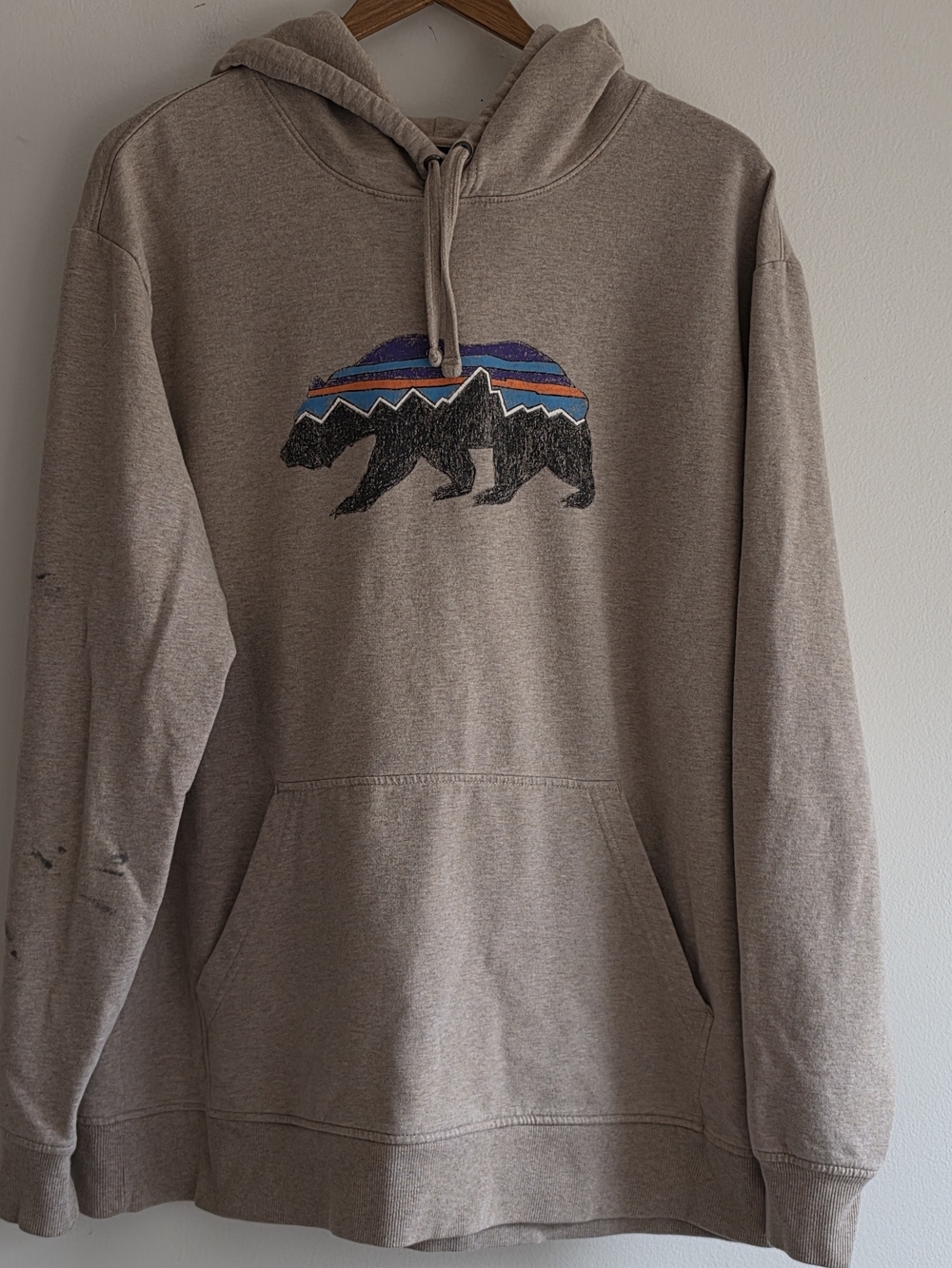 Patagonia Beige Graphic Bear Hoodie Unisex Flaw Organic Cotton